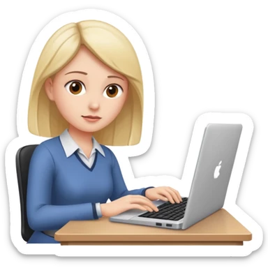 a lady intently working at her desk, with a keyboard and a laptop in front of her sticker