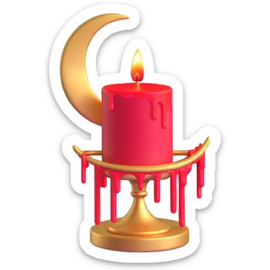 dripping red candle in a gold holder with a crescent moon in the background sticker
