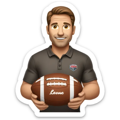 Brown haired football coach with football sticker