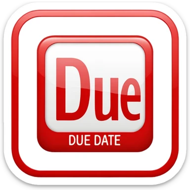 Letters “due date” on a red square  sticker