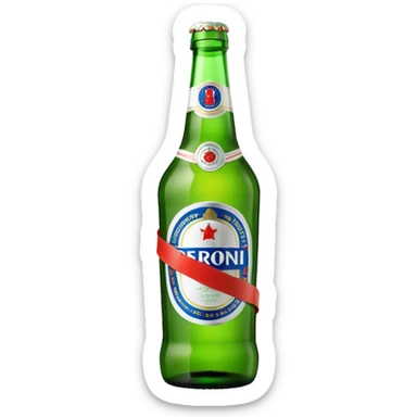Glass bottle Peroni with red marketing tape sticker