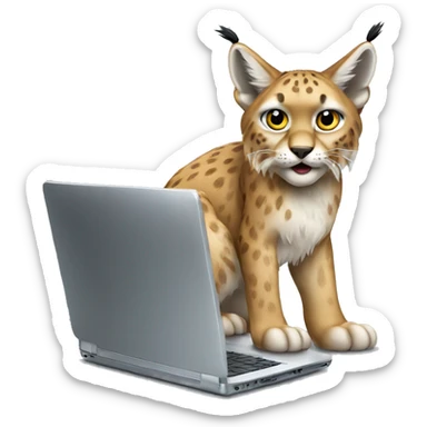 A lynx with a laptop sticker