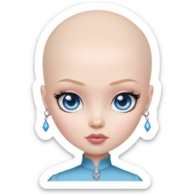 pretty bratz baddie, bald, pale skin, blue eyes sticker