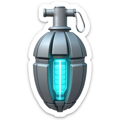 Clash of Clans aesthetic: Cinematic Playful 3D Isometric Plasma Grenade Emoji, rendered in a 3D vector-style similar to standard emojis with minimal shading and bold, simplified shapes. A compact, distinct form with signature details, softly glowing with a futuristic sci-fi warfare charm. Simplified yet unmistakably iconic, highly detailed and consistent, glowing with a soft radiance and high shine. Stylized with a touch of high-tech brilliance and a soft glowing outline, capturing the essence of a beloved gaming relic with a friendly, playful manner! sticker