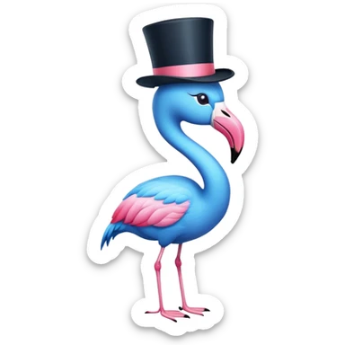 blue flamingo with a top hat sticker
