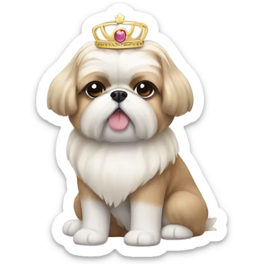 Small tan fluffy shi-tzu wearring a tiara sticker