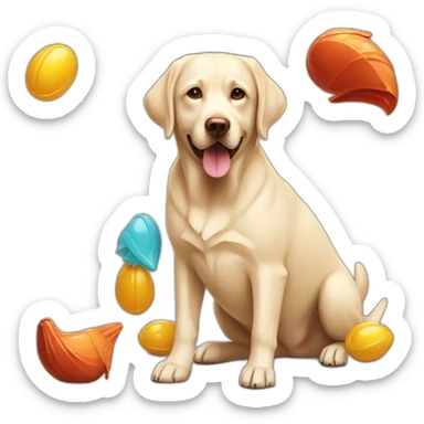 Chocolatz-labrador-playing-with-plastic-rooster sticker