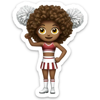 Full body tan Cheerleader with long curly brown hair holding Pom poms sticker