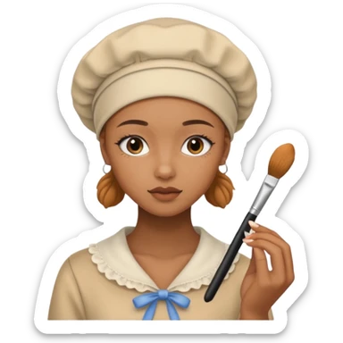 19 year old woman with a bonnet doing her makeup no hair showing caramel skin sticker