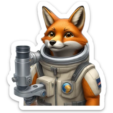 fox in a cosmonaute suit and a telescope sticker