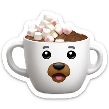 White mug with cute bear prints, hot choco with mallows on top sticker
