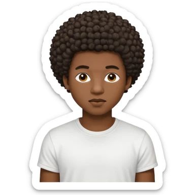 Une homme de 17 ans il a la peau noir foncé , des lèvres pulpeuses  . Il a un taper bouclé afro court  sticker