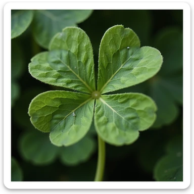 a realistic green four-leaf clover, close-up, fresh look, photorealistic, natural details sticker