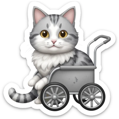 grey and white cat in a pet wheelchair sticker
