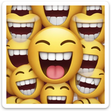 Laughing emoji with one crooked teeth that is a one canine teeth is on top of others and a bit long  sticker