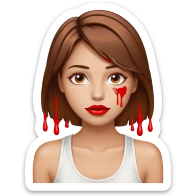 Brown Hair Woman , white paint , drip, face, hot  Sexy, lips sticker