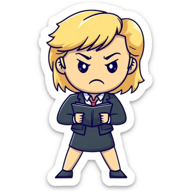 angry blonde female teacher full body without glasses, very blonde hair sticker