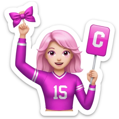 football cheerleader, holding a cheering, pink and twinkle sticker