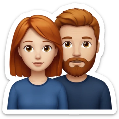 👩🏼‍❤️‍👨🏽 Something like this, but make the guy more lighter and give the girl a bit more red hair like ginger style make the guy have dark brown hair, same with the beard and add her in the middle top sticker