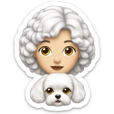mujer piel blanca pelo largo y perro bichon blanco sticker