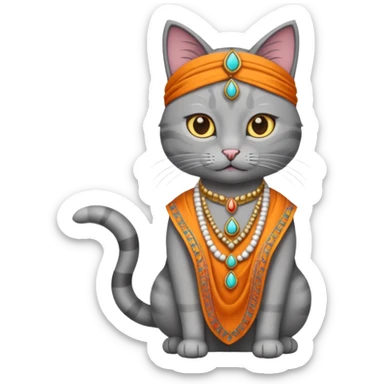 grey cat wearing indian clothes sticker