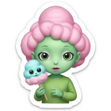 cute alien holding cotton candy sticker