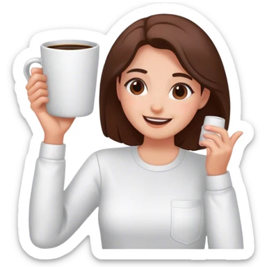 Happy gal with white shirt aesthetic and coffee mug  sticker