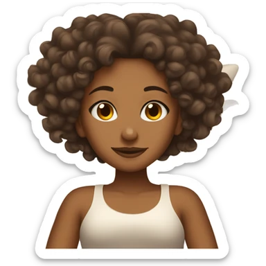 Brown girl with curls relaxing in bed sticker