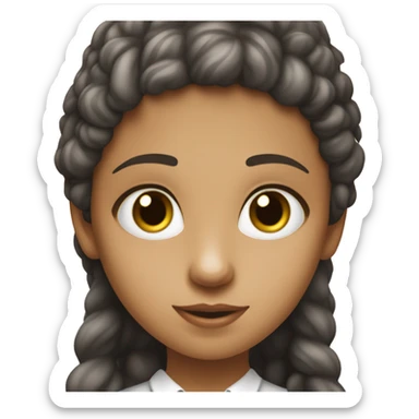 Niña de pelo largo y lacio color café oscuro, ojos cafes oscuros, camisa blanca,y que sea de piel blanca  sticker