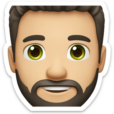 Handsome man with dark hair, gradient short hair on the side, green eyes. Big smile and thin face. Black t-shirt. A little beard. sticker