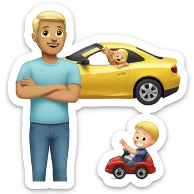 blonde dad plays cars with babyson sticker