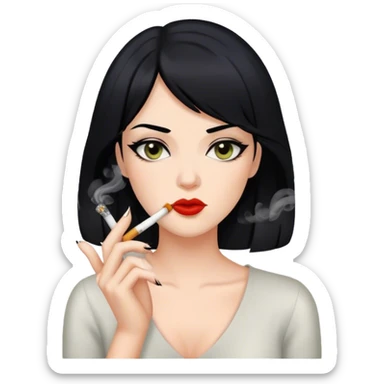 women whith black hear smoking sticker