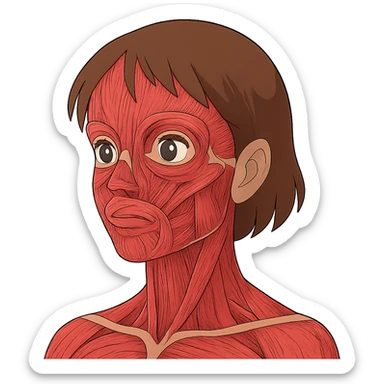 ghibli style face with skin removed, showing muscles sticker