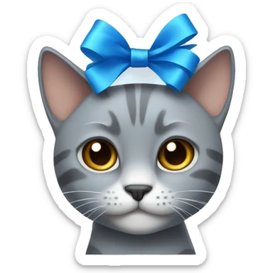 Gray cat with a blue bow sticker