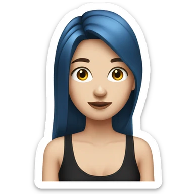 white girl with long straight dark blue hair wearing black tank top sticker