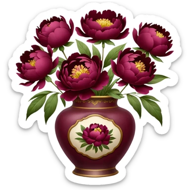 burgundy peonies in a vintage vase sticker