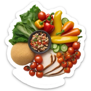 Look up on a large white round plate of healthy food sticker