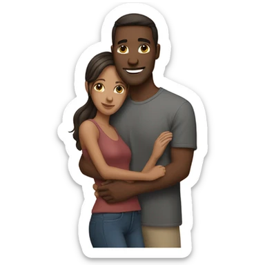 White dark hair male hugging brown female sticker