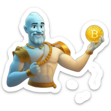 genie with a unnamed coin in his hand on the crypto coin graph arrow sticker