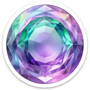 round cut fluorite gem with swirling pastel holographic colors and sharp facets sticker