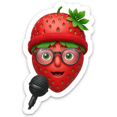 strawberry be hand the mic with glasses  sticker