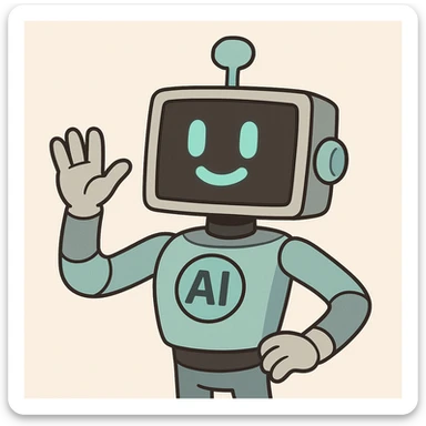 quirky AI assistant waving, cheerful and friendly, suitable for Slack emoji sticker