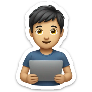Young asian guy with computer sticker