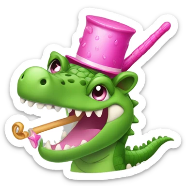 A crocodile with a gorgeous pink hairstyle and a magic wand sticker