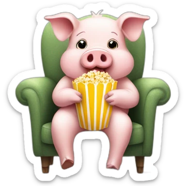 Funny pig sitting on a chair with popcorn sticker