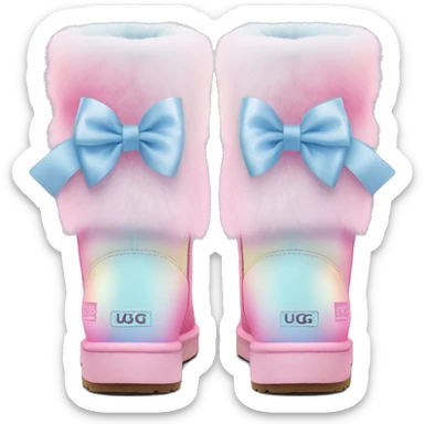 Realistic pair of pastel pink to pastel blue ombre fur Ugg boots with silk ribbon bows. sticker