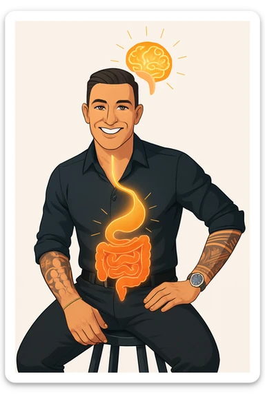 uomo con benessere alto poichè il cervello è collegato all'intestino sticker