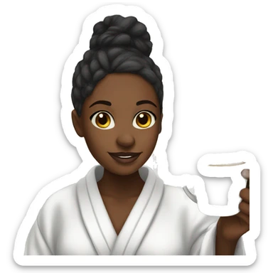 Black girl selfie in bathrobe with cup sticker