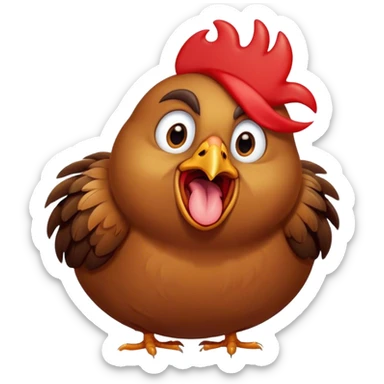 Cinematic Cute Yawning Brown Chicken Portrait Emoji, Head tilted slightly with a dramatic, wide-open yawn, showcasing a soft, fluffy brown plumage with a crisp red comb and gently drooping wings, round beady eyes barely open in drowsy contentment, Simplified yet irresistibly adorable features, highly detailed, glowing with a soft, cozy glow, high shine, relaxed yet expressive, stylized with a touch of whimsical charm, bright and endearing, soft glowing outline, capturing the essence of a sleepy yet affectionate chicken, so drowsy it feels like it could stretch out of the screen and curl up for a nap! sticker