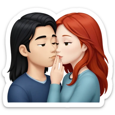 long hair asian boy kisses redhead white girl  sticker
